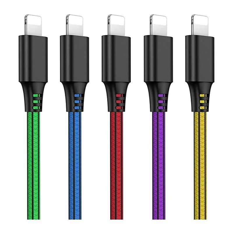 Lot de 5 Cables iPhone Chargeur iPhone 2m Charge Rapide Câble