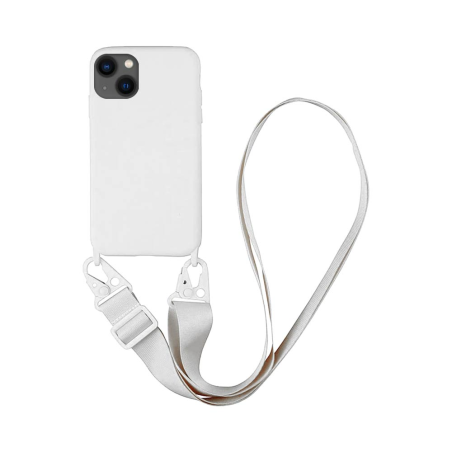 Coque Silicone avec Bandoulière Apple iPhone 14 Blanc