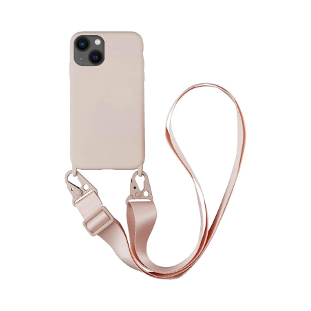 Coque Silicone avec Bandoulière Apple iPhone 14 Rose Gold