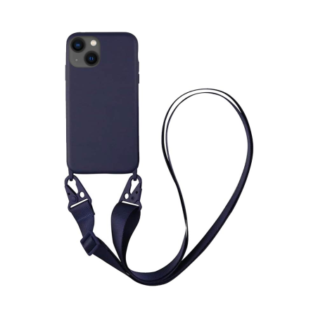 Coque Silicone avec Bandoulière Apple iPhone 14 Bleu Marine
