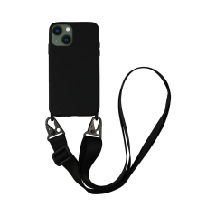 Coque Silicone avec Bandoulière Apple iPhone 13 Noir