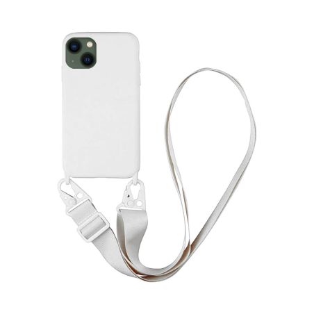 Coque Silicone avec Bandoulière Apple iPhone 13 Blanc