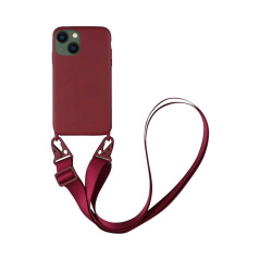 Coque Silicone avec Bandoulière Apple iPhone 13 Bordeaux