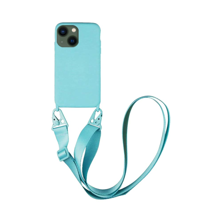 Coque Silicone avec Bandoulière Apple iPhone 13 Bleu Clair